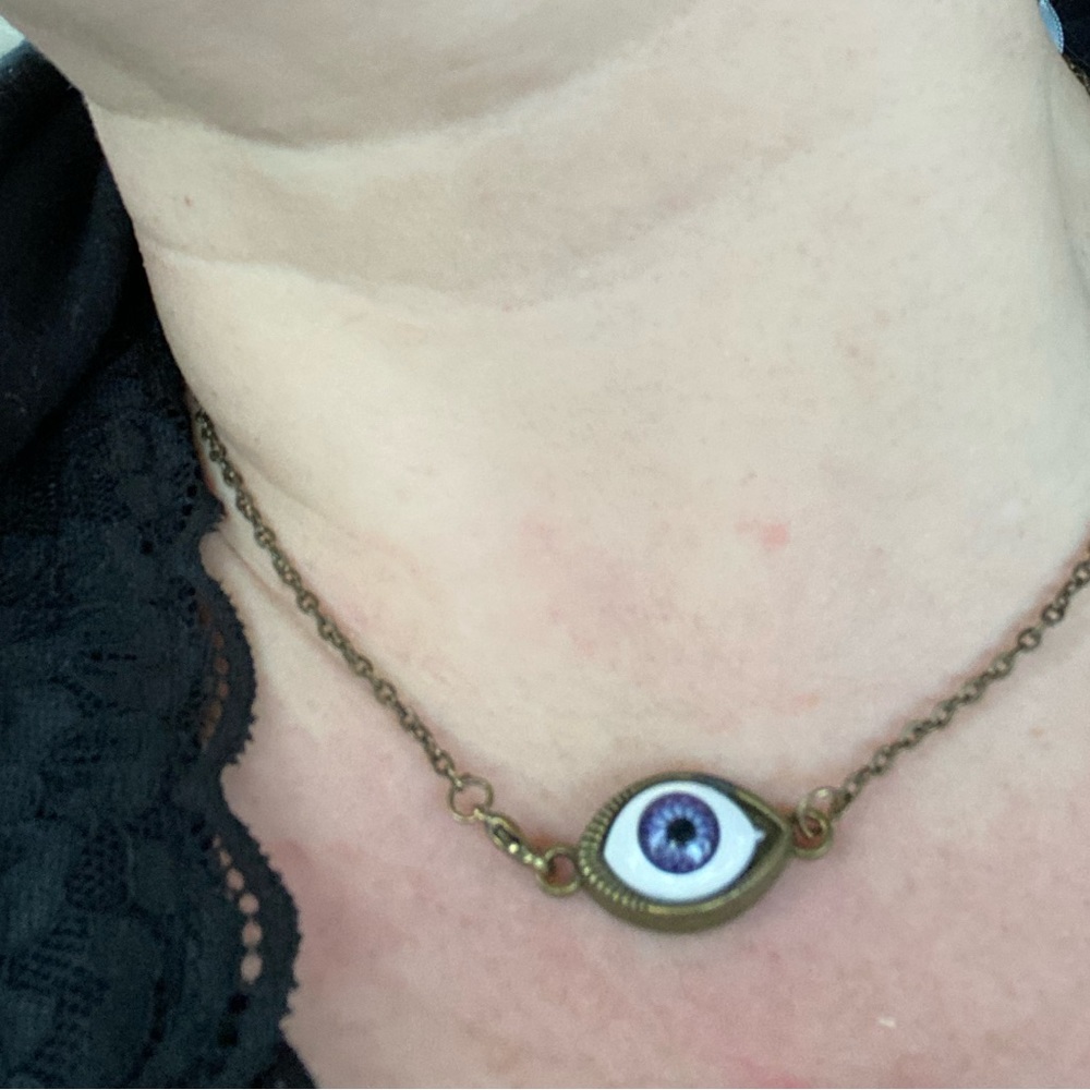 Evil eye antique brass necklace. Halloween creepy Eyeball necklace Pendant